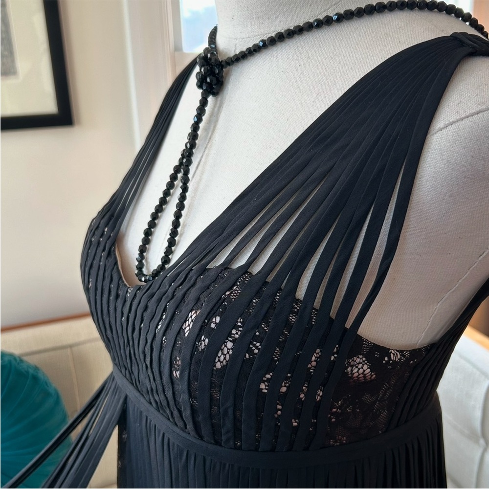 BCBG MaxAzria Black Lace Dress with Fringe, XS